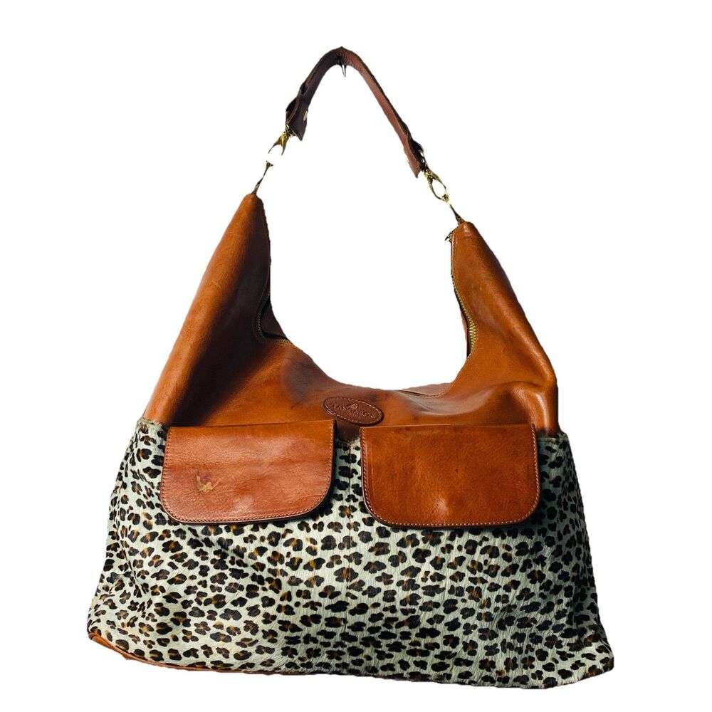 Tangaroa Venezia Italy Made Brown Leather Zebra Print Fur Weekender Duffle Bag